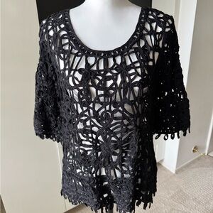 Anthropologie Hazel Brand Black Sophisticated Lacy Woven Overlay Top